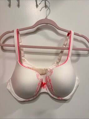 Victoria's Secret White Bra with Neon Pink Lace Trim